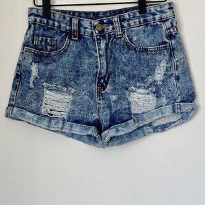 Women's Distressed Denim Rolled Cuff Jean Shorts - Size:
